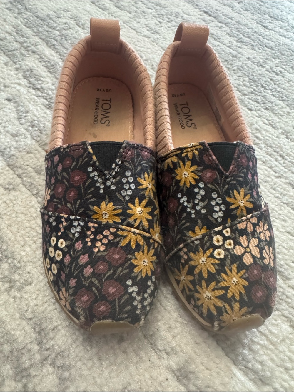 TOMS Floral Canvas Slip-Ons in Black, Mustard & Dusty Pink - Picture 1 of 3